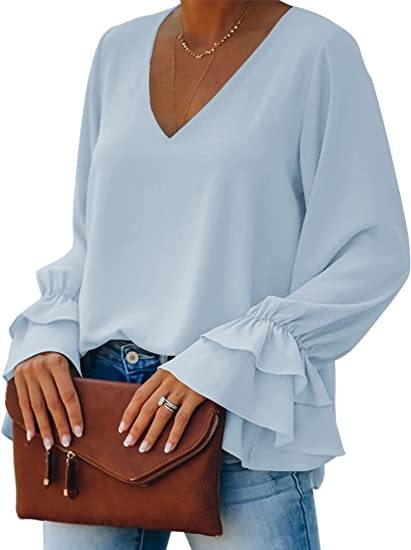 Cămașă cu decolteu în V, mâneci lungi, țesătură elastan (90–95%), primăvara 2023