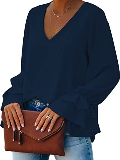 Cămașă cu decolteu în V, mâneci lungi, țesătură elastan (90–95%), primăvara 2023