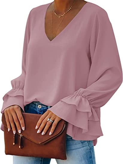 Cămașă cu decolteu în V, mâneci lungi, țesătură elastan (90–95%), primăvara 2023