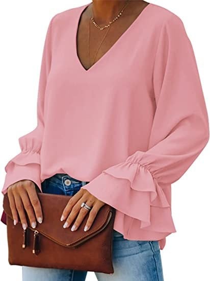 Cămașă cu decolteu în V, mâneci lungi, țesătură elastan (90–95%), primăvara 2023