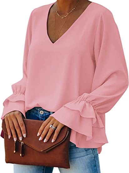 Cămașă cu decolteu în V, mâneci lungi, țesătură elastan (90–95%), primăvara 2023