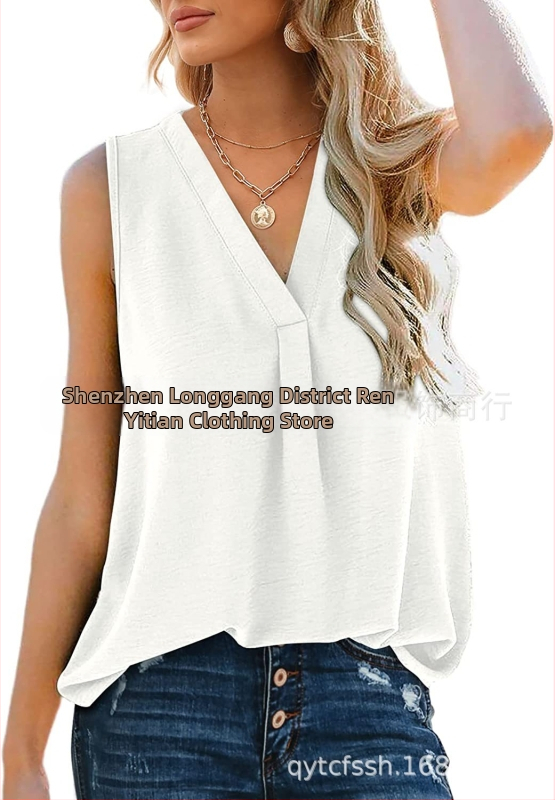 Bluza damă din chiffon, fără mâneci, decolteu în V, croială lejeră, amestec poliester-spandex