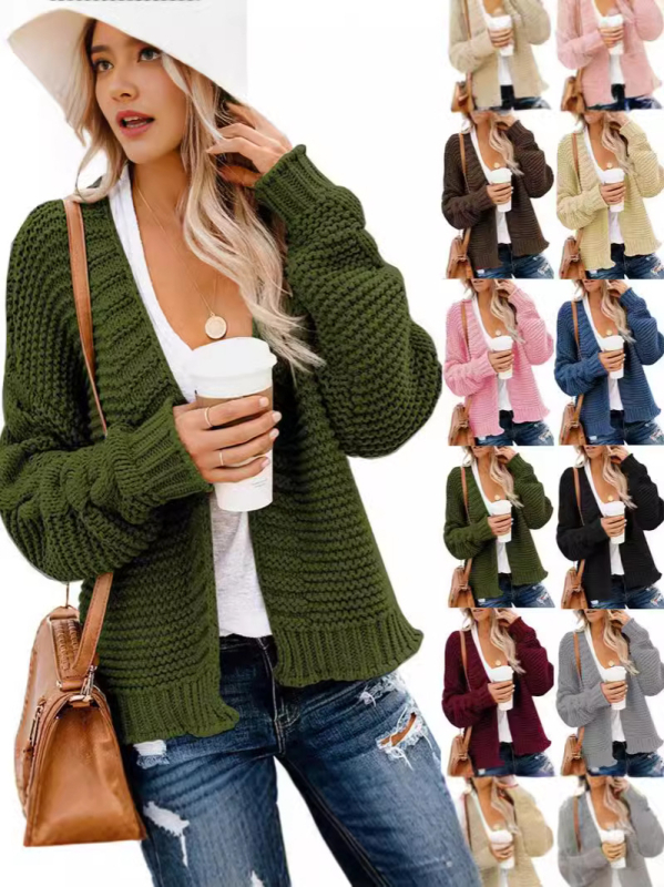 Cardigan de damă din viscoză, gros, croială liberă, mâneci lungi.