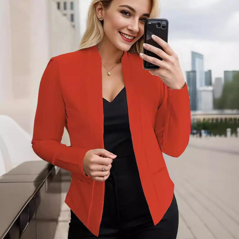 Sacou de damă mic, cu model 3D, poliester, guler de costum, mâneci lungi, lungime medie