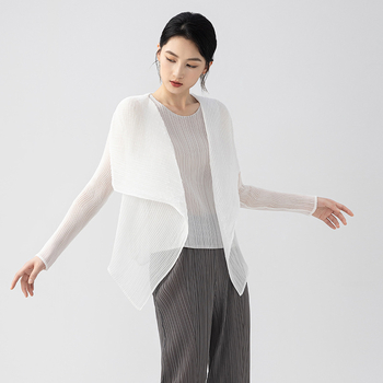 Cămașă din chiffon de Tencel cu suprapunere stil cardigan, croială slim, mâneci lungi, lungime medie, UPF30+