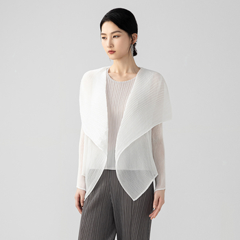 Cămașă din chiffon de Tencel cu suprapunere stil cardigan, croială slim, mâneci lungi, lungime medie, UPF30+