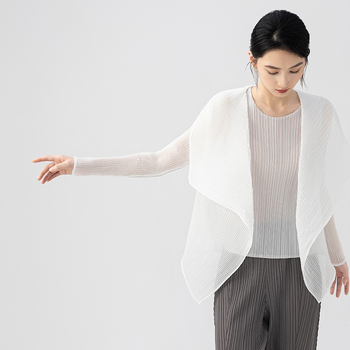 Cămașă din chiffon de Tencel cu suprapunere stil cardigan, croială slim, mâneci lungi, lungime medie, UPF30+