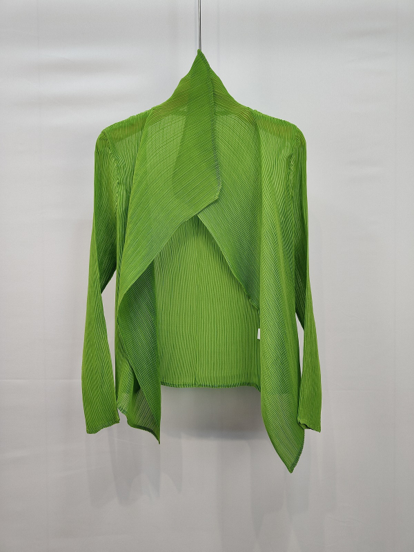 Cămașă din chiffon de Tencel cu suprapunere stil cardigan, croială slim, mâneci lungi, lungime medie, UPF30+