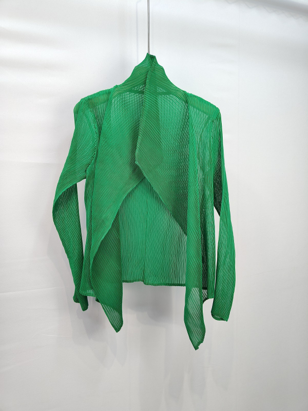 Cămașă din chiffon de Tencel cu suprapunere stil cardigan, croială slim, mâneci lungi, lungime medie, UPF30+