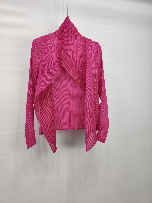 Cămașă din chiffon de Tencel cu suprapunere stil cardigan, croială slim, mâneci lungi, lungime medie, UPF30+