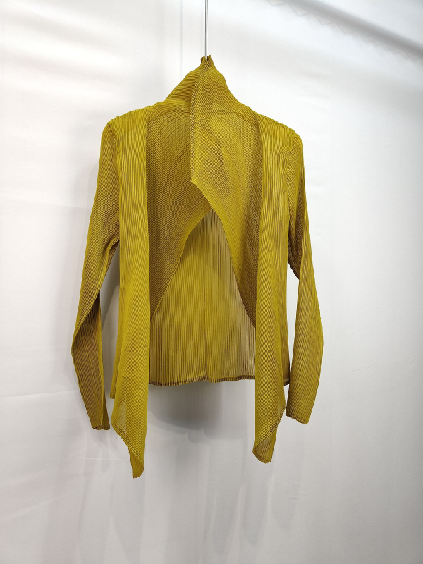 Cămașă din chiffon de Tencel cu suprapunere stil cardigan, croială slim, mâneci lungi, lungime medie, UPF30+