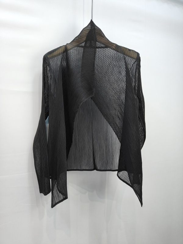 Cămașă din chiffon de Tencel cu suprapunere stil cardigan, croială slim, mâneci lungi, lungime medie, UPF30+