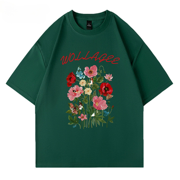 Βαμβακερό T-shirt χαλαρής γραμμής με στρογγυλή λαιμόκοψη και εκτύπωση χαρακτήρων