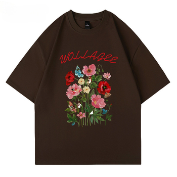 Βαμβακερό T-shirt χαλαρής γραμμής με στρογγυλή λαιμόκοψη και εκτύπωση χαρακτήρων