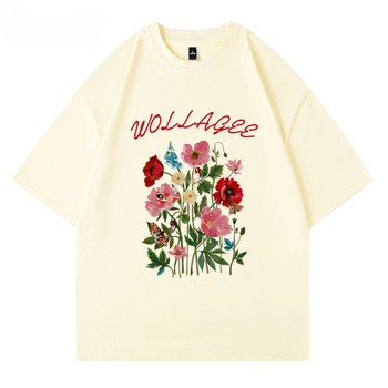 Βαμβακερό T-shirt χαλαρής γραμμής με στρογγυλή λαιμόκοψη και εκτύπωση χαρακτήρων