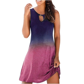 Дамска безръкавна рокля с кръгло деколте и градиентен принт, полиестер, миди дължина