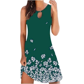 Дамска безръкавна рокля с кръгло деколте и градиентен принт, полиестер, миди дължина