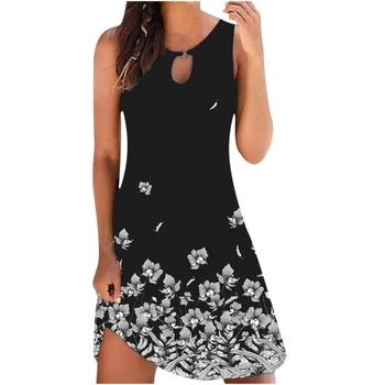 Дамска безръкавна рокля с кръгло деколте и градиентен принт, полиестер, миди дължина