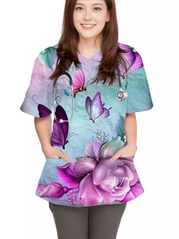 Unisex T-shirt με 3D μοτίβο, κοντά μανίκια, V-λαιμός, ψηφιακή εκτύπωση, 80-90% πολυεστέρας