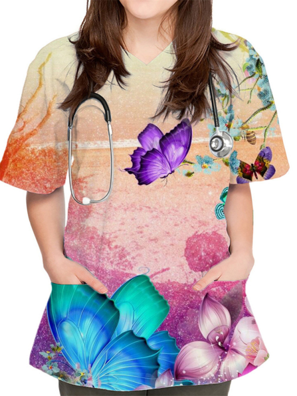 Tricou unisex cu model 3D, mâneci scurte, decolteu în V, imprimare digitală, 80-90% poliester