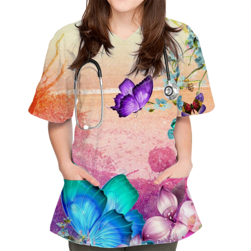 Tricou unisex cu model 3D, mâneci scurte, decolteu în V, imprimare digitală, 80-90% poliester