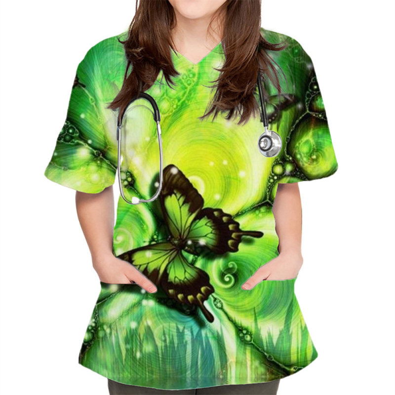 Tricou unisex cu model 3D, mâneci scurte, decolteu în V, imprimare digitală, 80-90% poliester