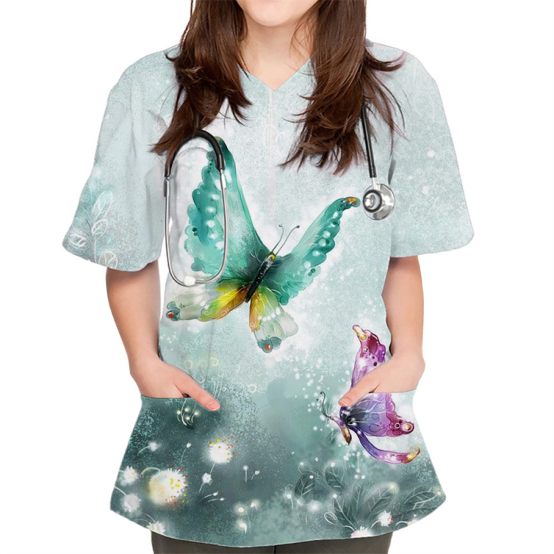 Tricou unisex cu model 3D, mâneci scurte, decolteu în V, imprimare digitală, 80-90% poliester