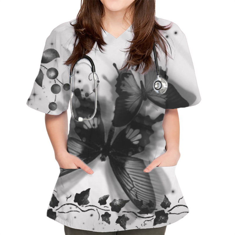 Tricou unisex cu model 3D, mâneci scurte, decolteu în V, imprimare digitală, 80-90% poliester