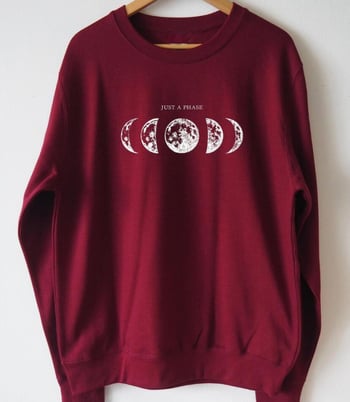 Džemper s okruglim izrezom, otisak pomrčine Mjeseca i engleskih slova, 100% pamuk, street hipster stil