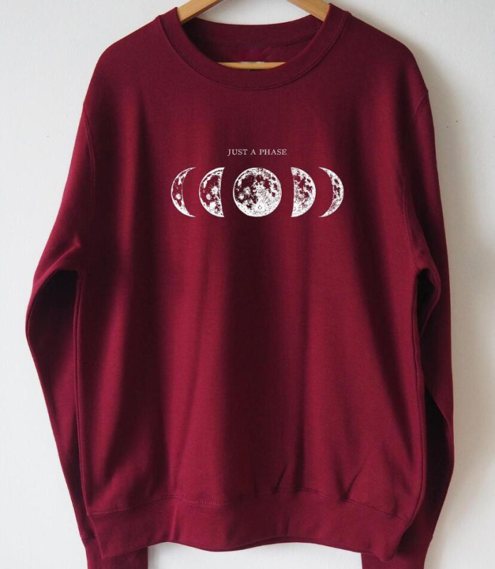 Džemper s okruglim izrezom, otisak pomrčine Mjeseca i engleskih slova, 100% pamuk, street hipster stil
