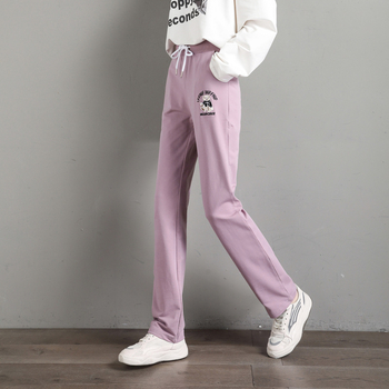 Дамски спортни панталони от памук-еластанова смес, прави крачоли, свободен силует, средна талия, дължина панталони (90-95% памук, до 30% еластан)