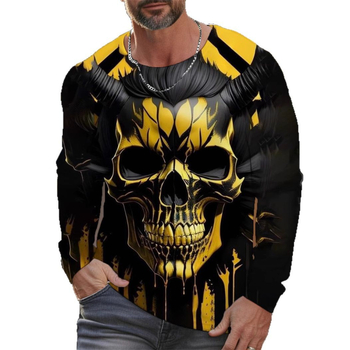 Ανδρικό T‑shirt με 3D ψηφιακή εκτύπωση, στρογγυλός λαιμός, μακριά μανίκια, στενή γραμμή, αναπνεύσιμη μίξη χημικών ινών