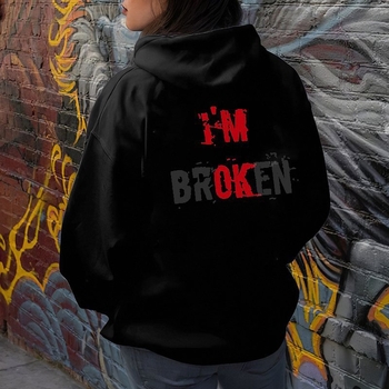 Женска качулена суитшърт с принт с букви – готически уличен стил, кръгла яка, свободна кройка, полиестерна материя