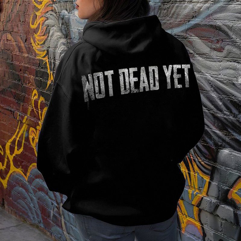 Pulover tricotat cu glugă pentru femei, imprimat cu litere – stil street gothic, guler rotund, croială lejeră, poliester