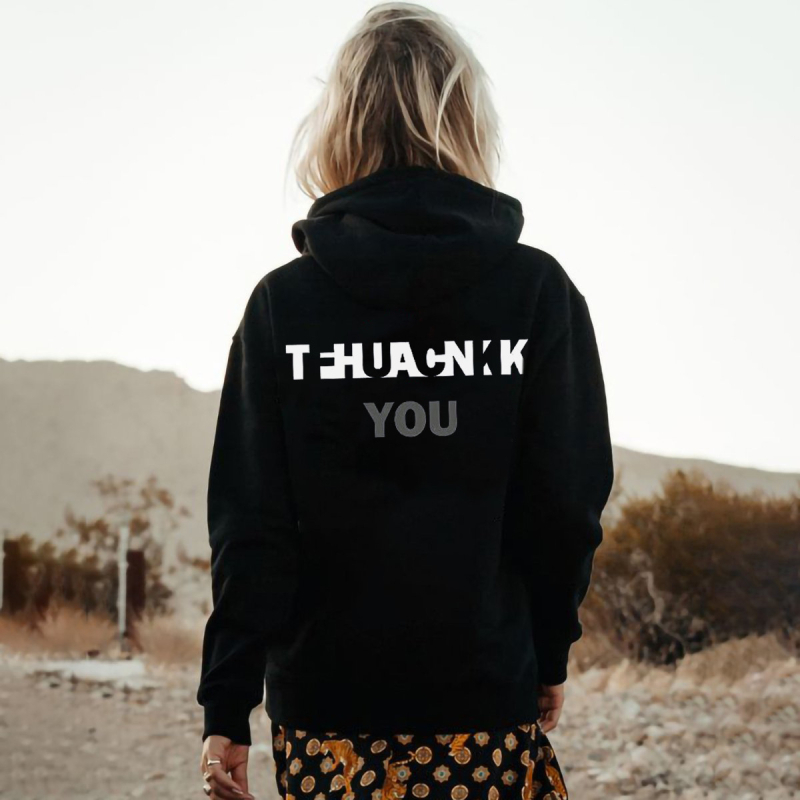 Pulover tricotat cu glugă pentru femei, imprimat cu litere – stil street gothic, guler rotund, croială lejeră, poliester