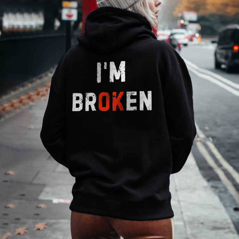 Pulover tricotat cu glugă pentru femei, imprimat cu litere – stil street gothic, guler rotund, croială lejeră, poliester