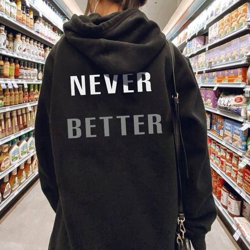 Pulover tricotat cu glugă pentru femei, imprimat cu litere – stil street gothic, guler rotund, croială lejeră, poliester