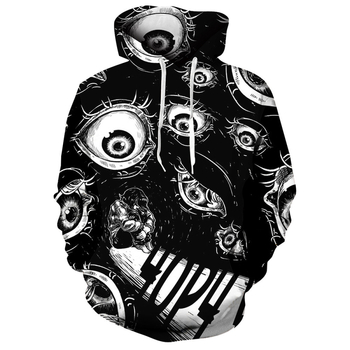 Мъжки суитшърт с качулка и V-образно деколте, 3D дигитален графити принт, свободна кройка, полиестер 91–95%, дълги ръкави