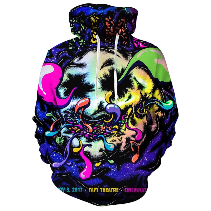 Hanorac bărbătesc cu glugă, imprimeu graffiti digital 3D, material poliester 91–95%, croială lejeră, mâneci lungi