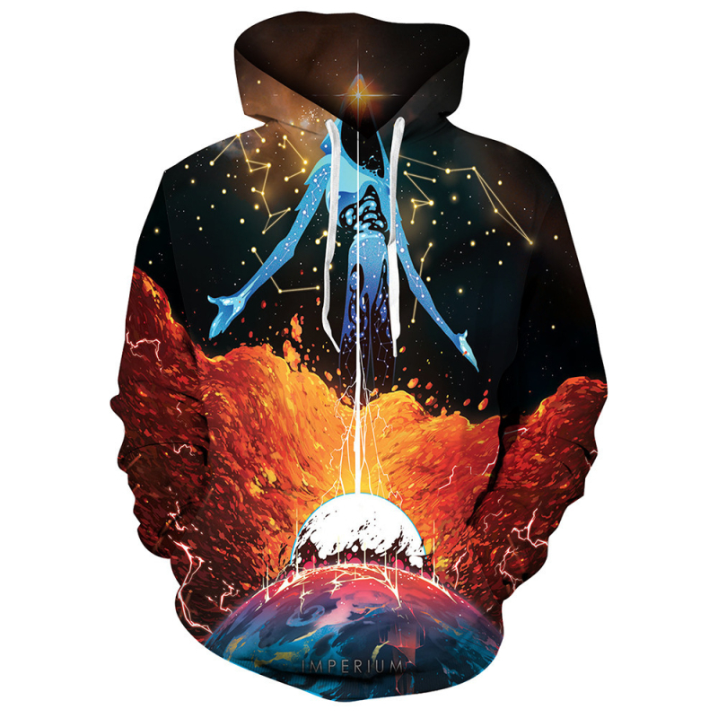 Hanorac bărbătesc cu glugă, imprimeu graffiti digital 3D, material poliester 91–95%, croială lejeră, mâneci lungi