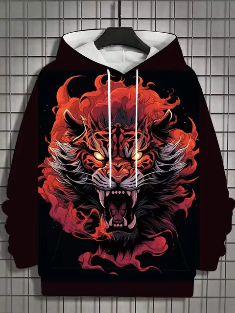 Muški hoodie s 3D printom životinjskog uzorka, tigrov motiv, dugi rukav, kapuljača, vintage stil
