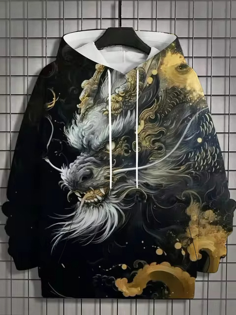 Muški hoodie s 3D printom životinjskog uzorka, tigrov motiv, dugi rukav, kapuljača, vintage stil