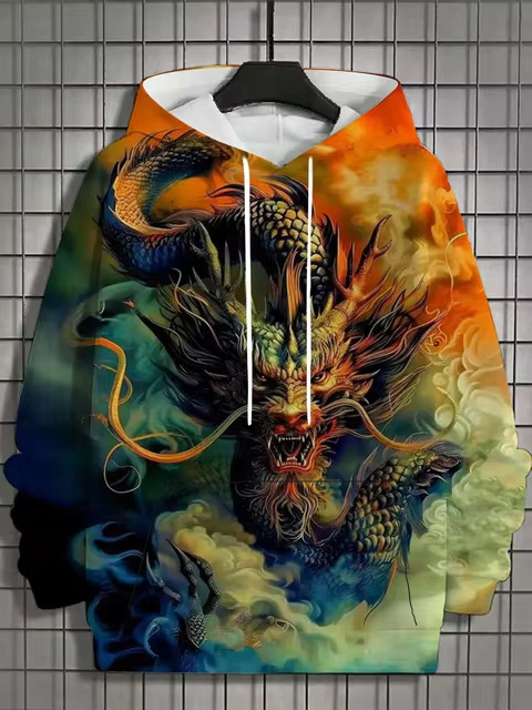 Muški hoodie s 3D printom životinjskog uzorka, tigrov motiv, dugi rukav, kapuljača, vintage stil