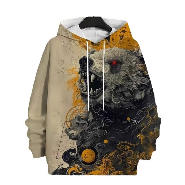 Muški hoodie s 3D printom životinjskog uzorka, tigrov motiv, dugi rukav, kapuljača, vintage stil