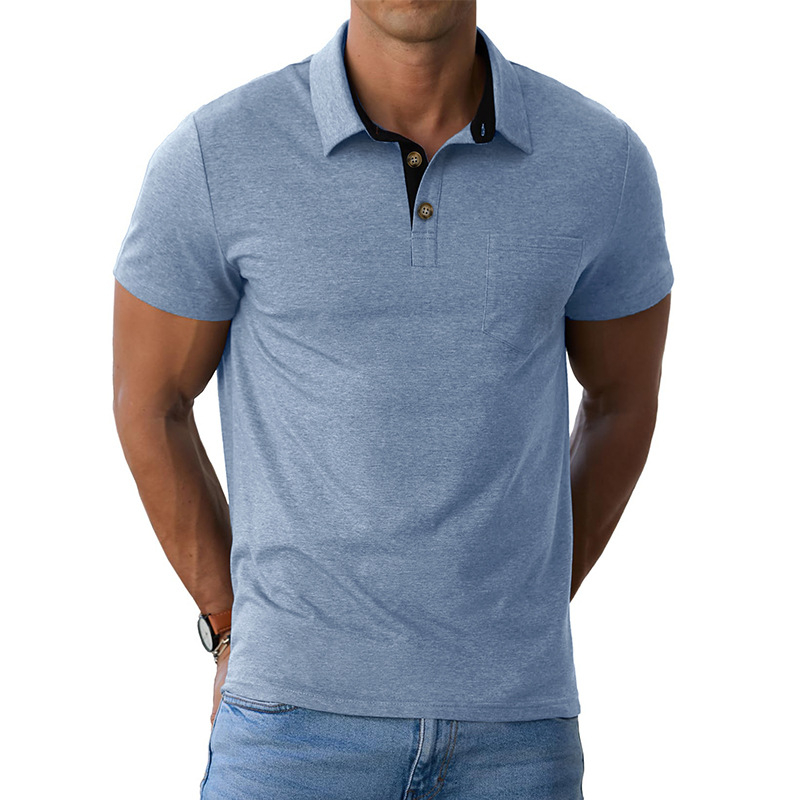 Поло риза с къс ръкав, памук-смес тъкан, еднотонен модел, дишаща и влагоотвеждаща