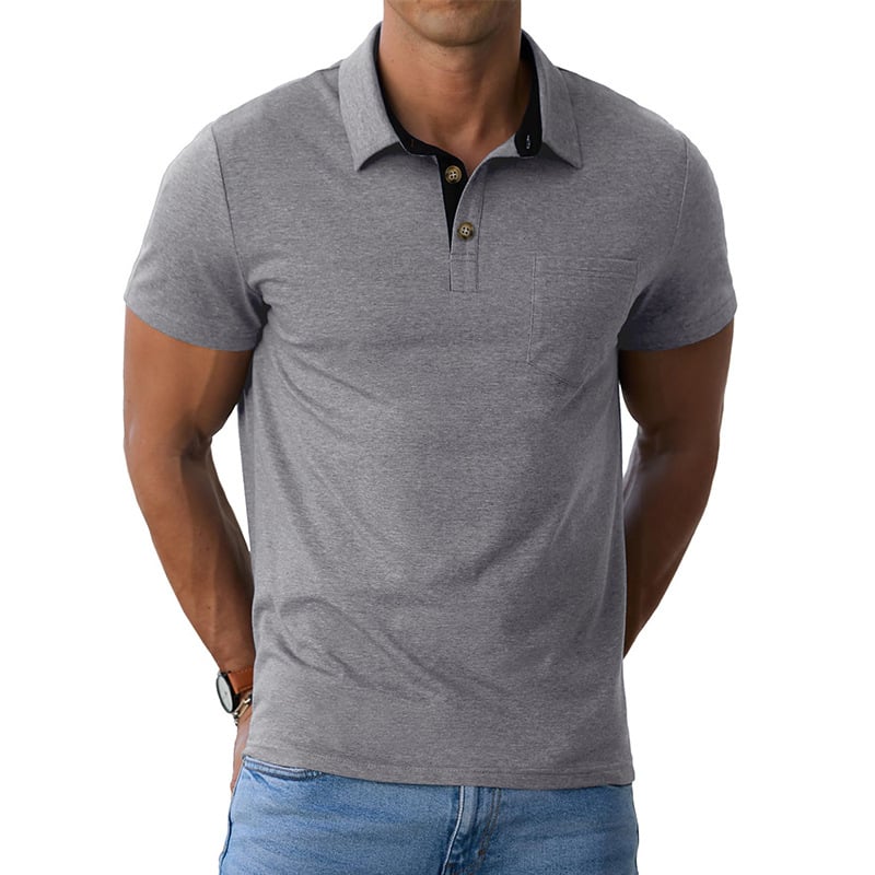 Поло риза с къс ръкав, памук-смес тъкан, еднотонен модел, дишаща и влагоотвеждаща