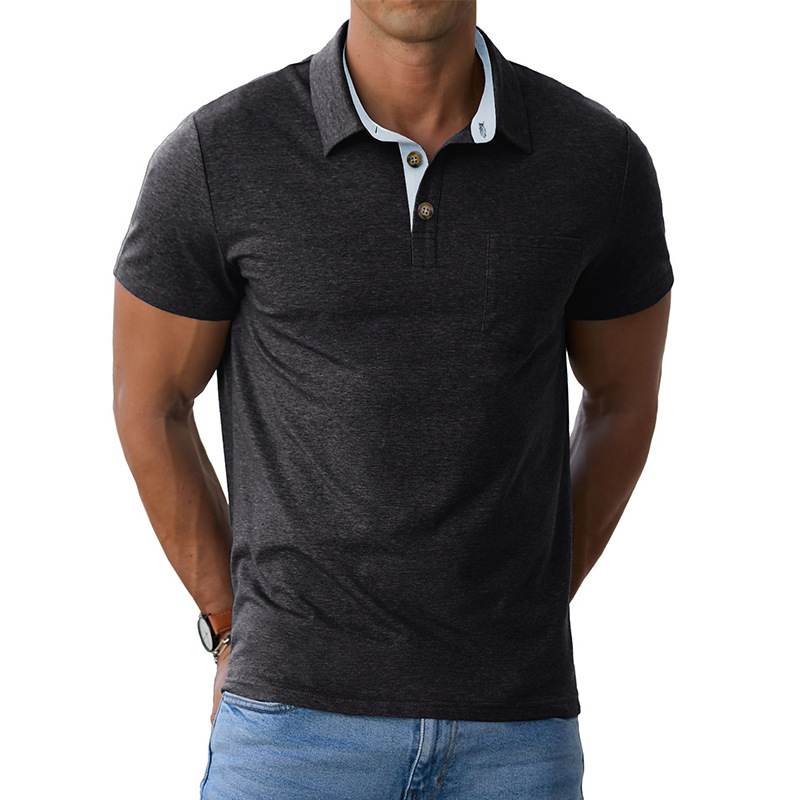 Поло риза с къс ръкав, памук-смес тъкан, еднотонен модел, дишаща и влагоотвеждаща