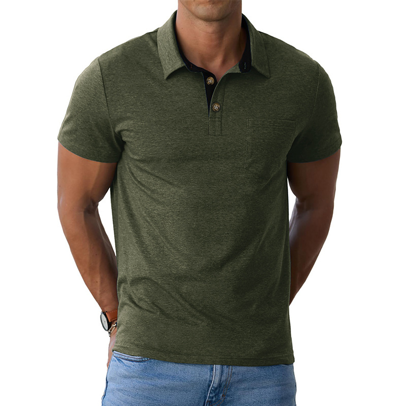 Поло риза с къс ръкав, памук-смес тъкан, еднотонен модел, дишаща и влагоотвеждаща