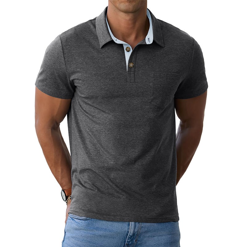 Поло риза с къс ръкав, памук-смес тъкан, еднотонен модел, дишаща и влагоотвеждаща