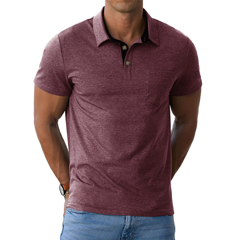 Поло риза с къс ръкав, памук-смес тъкан, еднотонен модел, дишаща и влагоотвеждаща